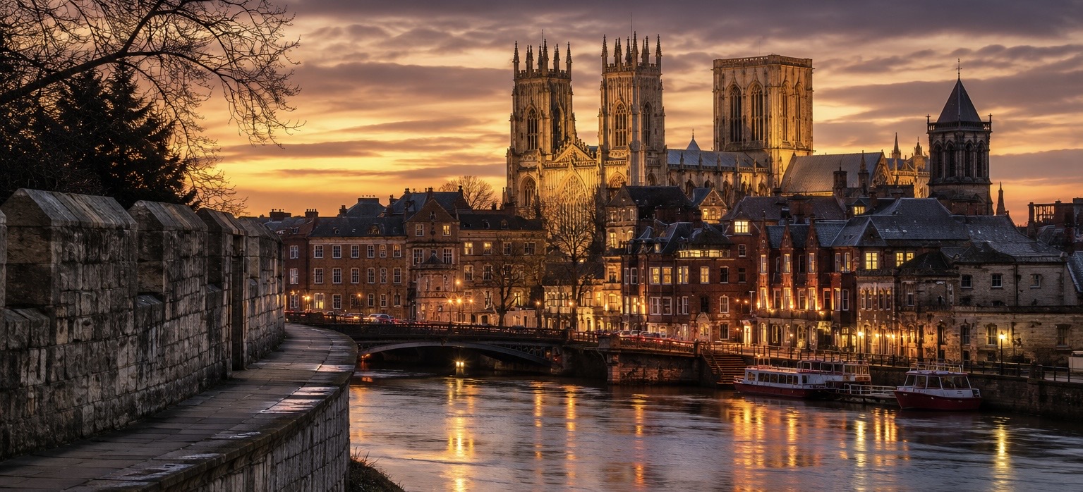 York Minster and the River Ouse at sunset